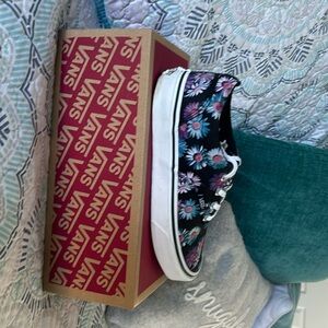 Vans, black with flowers